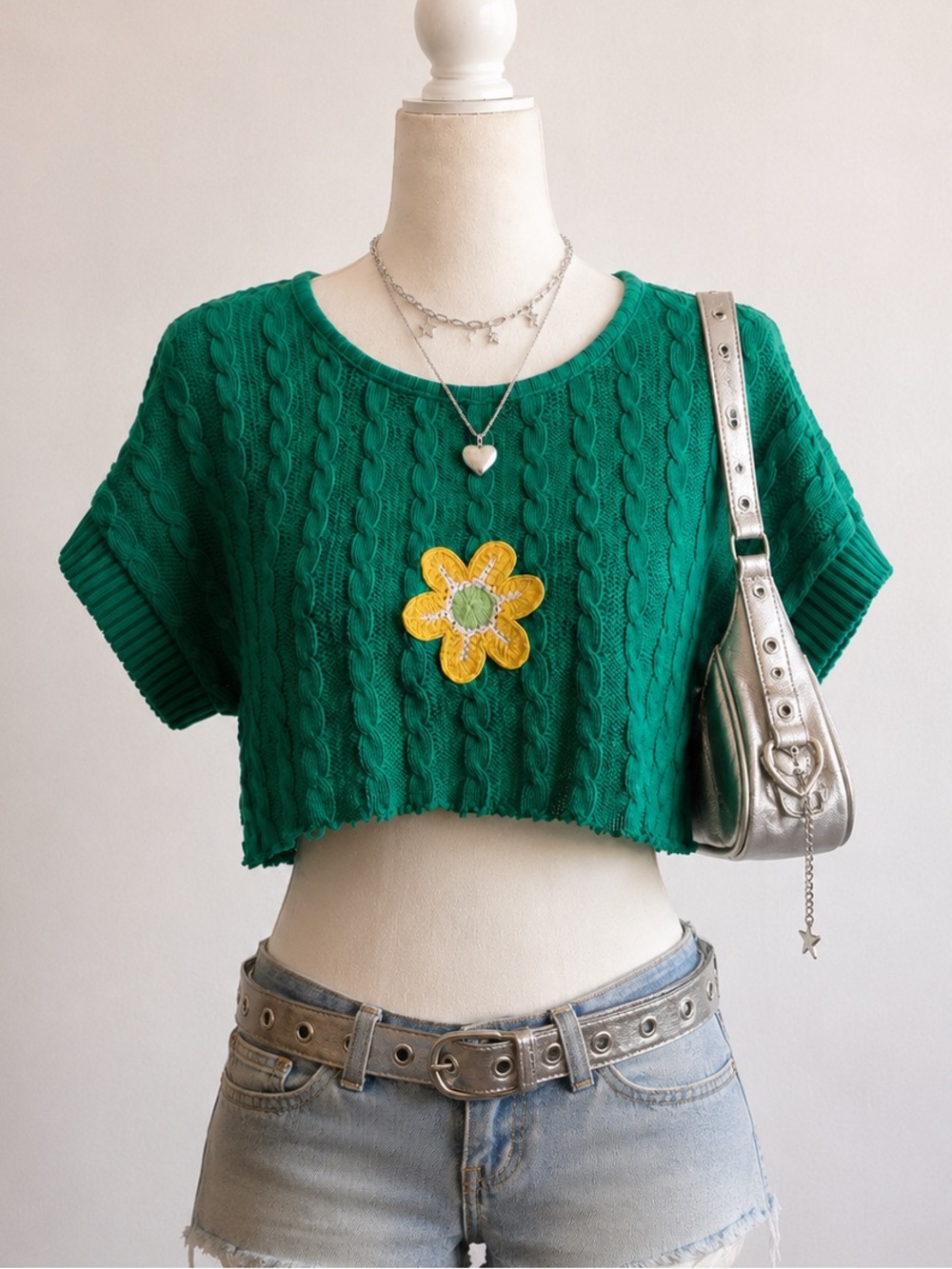 Green Cable-Knit Cropped Top - Stylish Summer Tee